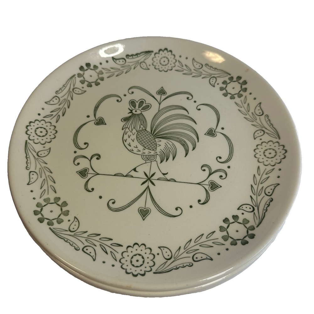 VTG. Set of 3 Scio Pottery Provincial Green Rooster Weathervane Bread Plates